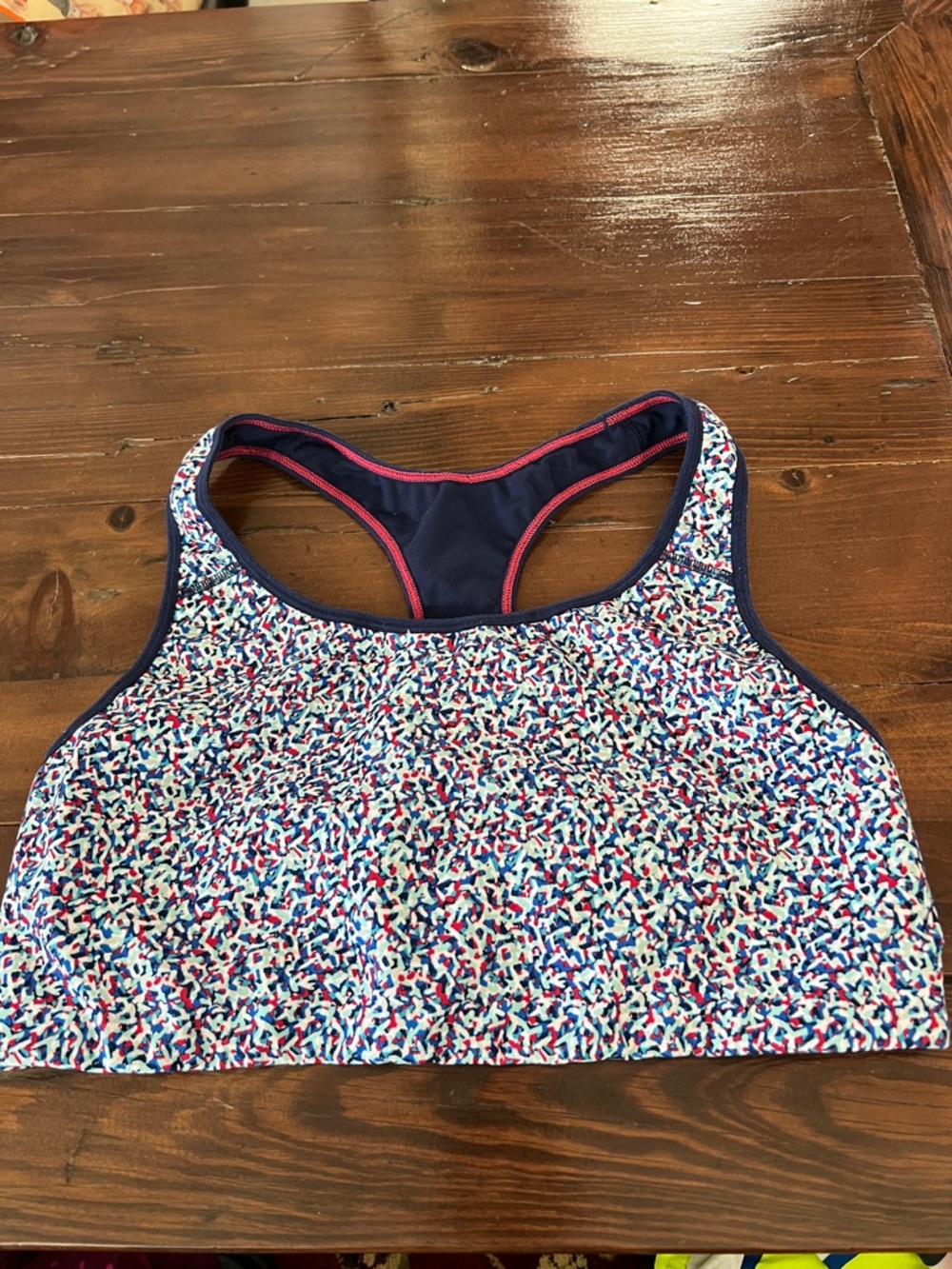 Old Navy Navy Multicolor Confetti Racerback Swim Top